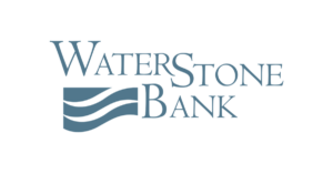 WaterStone Bank Logo with stylized wave pattern in the bottom left